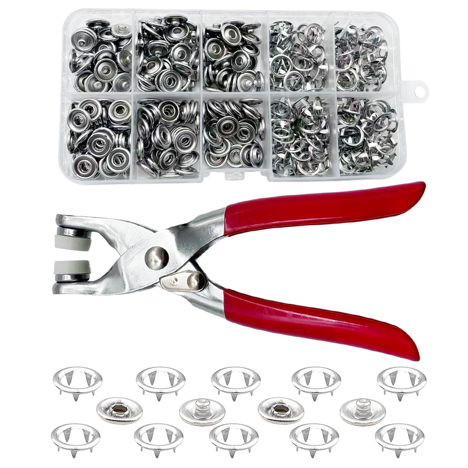 YSDINK Snap Fastener Kit, 9.5mm Metal Poppers with Pressure Pliers, Snap Fasteners No Sewing Needed for DIY Crafts, Clothing, Bags (Silver, 200)