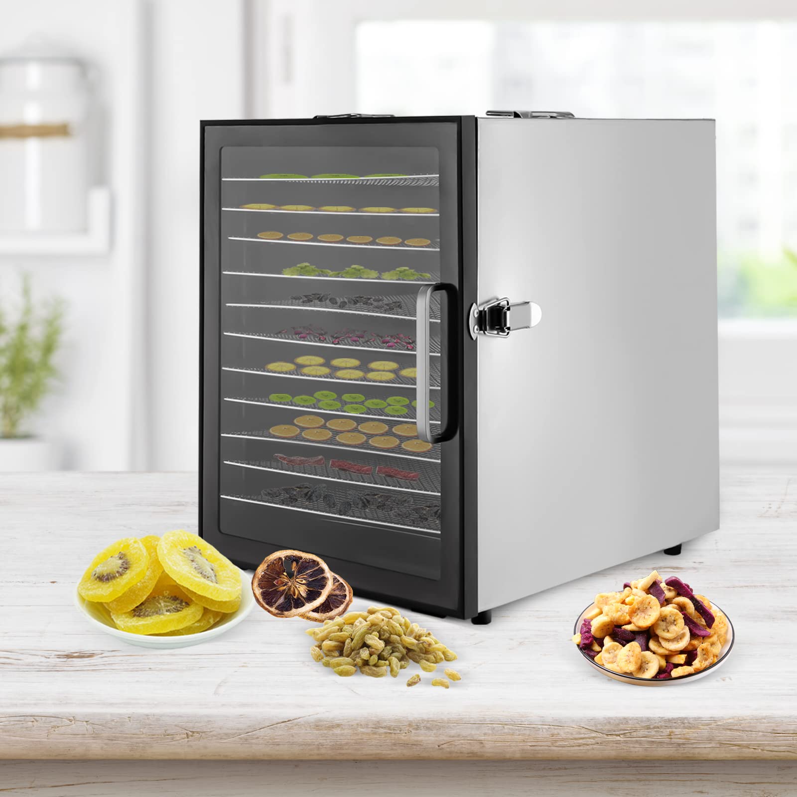Suszarka do suszenia w zamrażarce, 800 W, 12 misek, 30-80 °C, czarno-srebrny, do warzyw, owoców, mięsa, do domu lub pracy