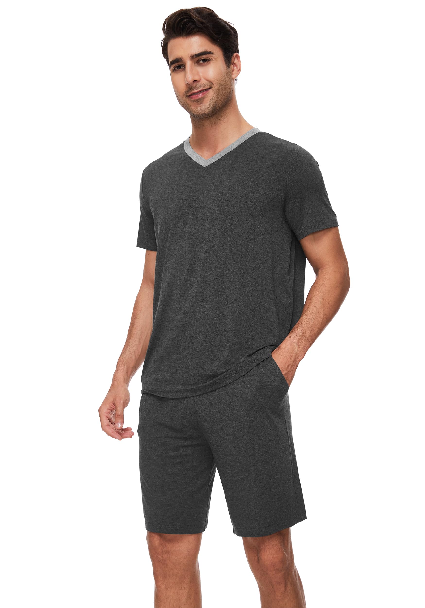 Mens Pajamas Set Soft Short Sleeve Pj Sleepwear Top and Shorts Pajama Sets Loungewear-Viscose from Bamboo S-3X-image-45