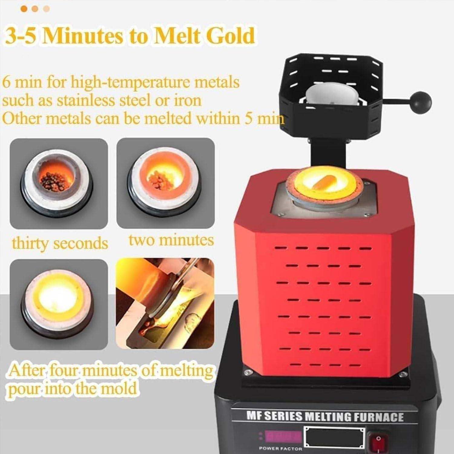5KW Gold Schmelzofen 2912F Schnelle Schmelzen Silber Kupfer Eisen Aluminium Zinn Elektromagnetische mit Graphit Tiegel Sicher Design Breite Anwendung,RED-2KG