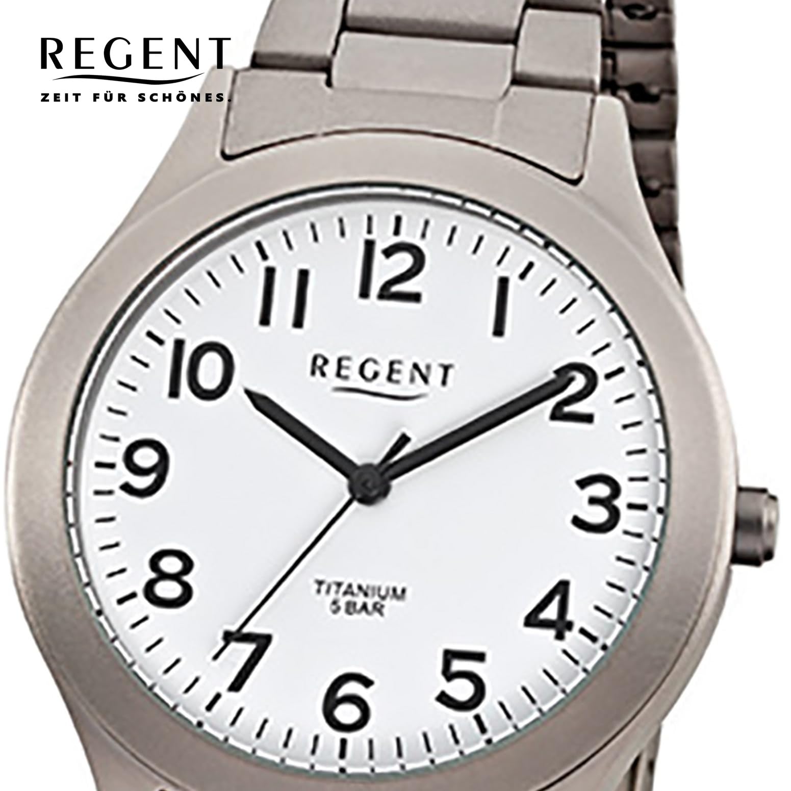 Regent Herren Armbanduhr aus Titan in der Farbe Grau-Weiß 37mm, Wasserdichtigkeit: 5Bar, 11090287