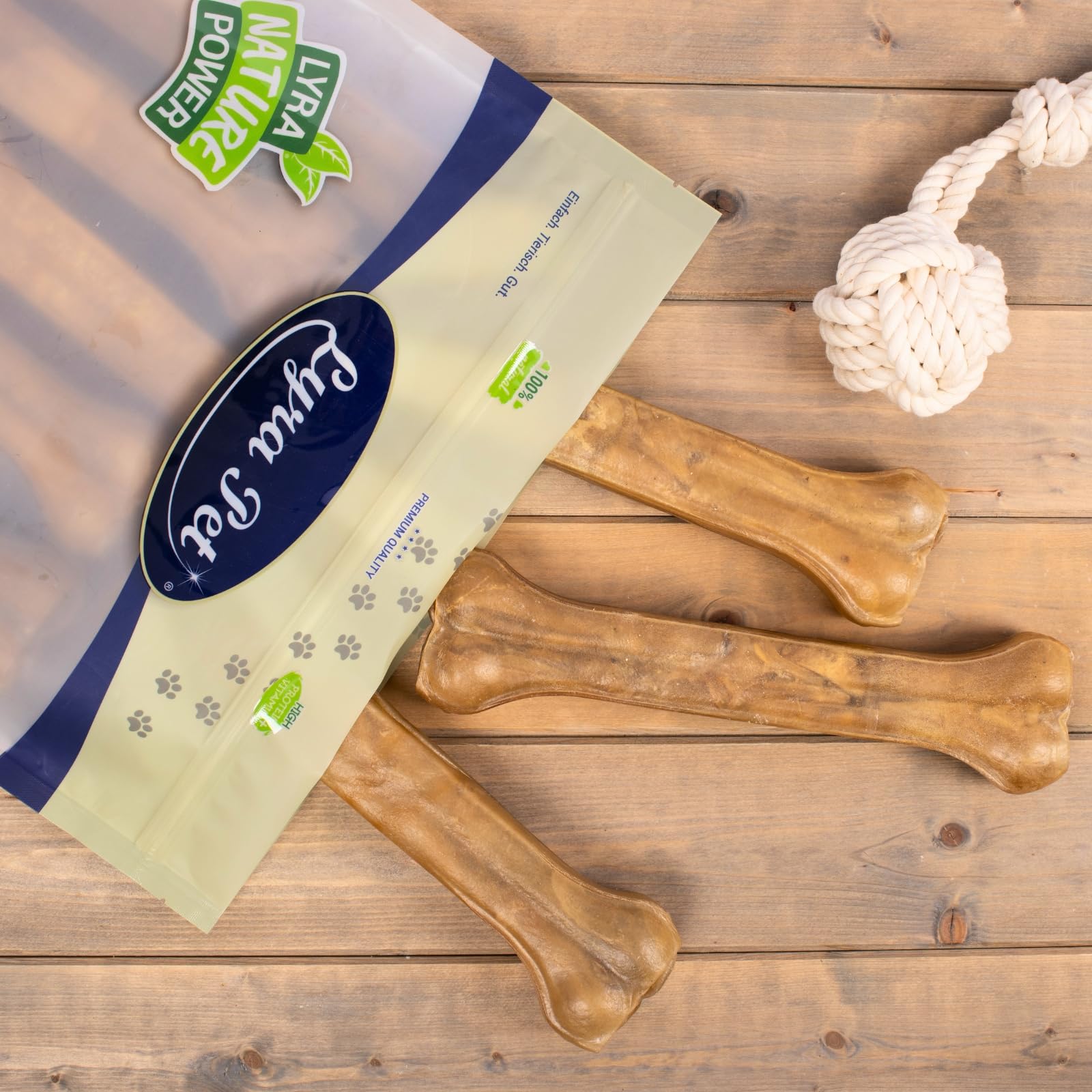 Lyra Pet® 10 os à mâcher en Peau de bœuf env. 25 cm, Snack séché Chiens | Os pour chiens riche en protéines | Hygiène dentaire | Long plaisir à mâcher | Naturel & pauvre en graisses