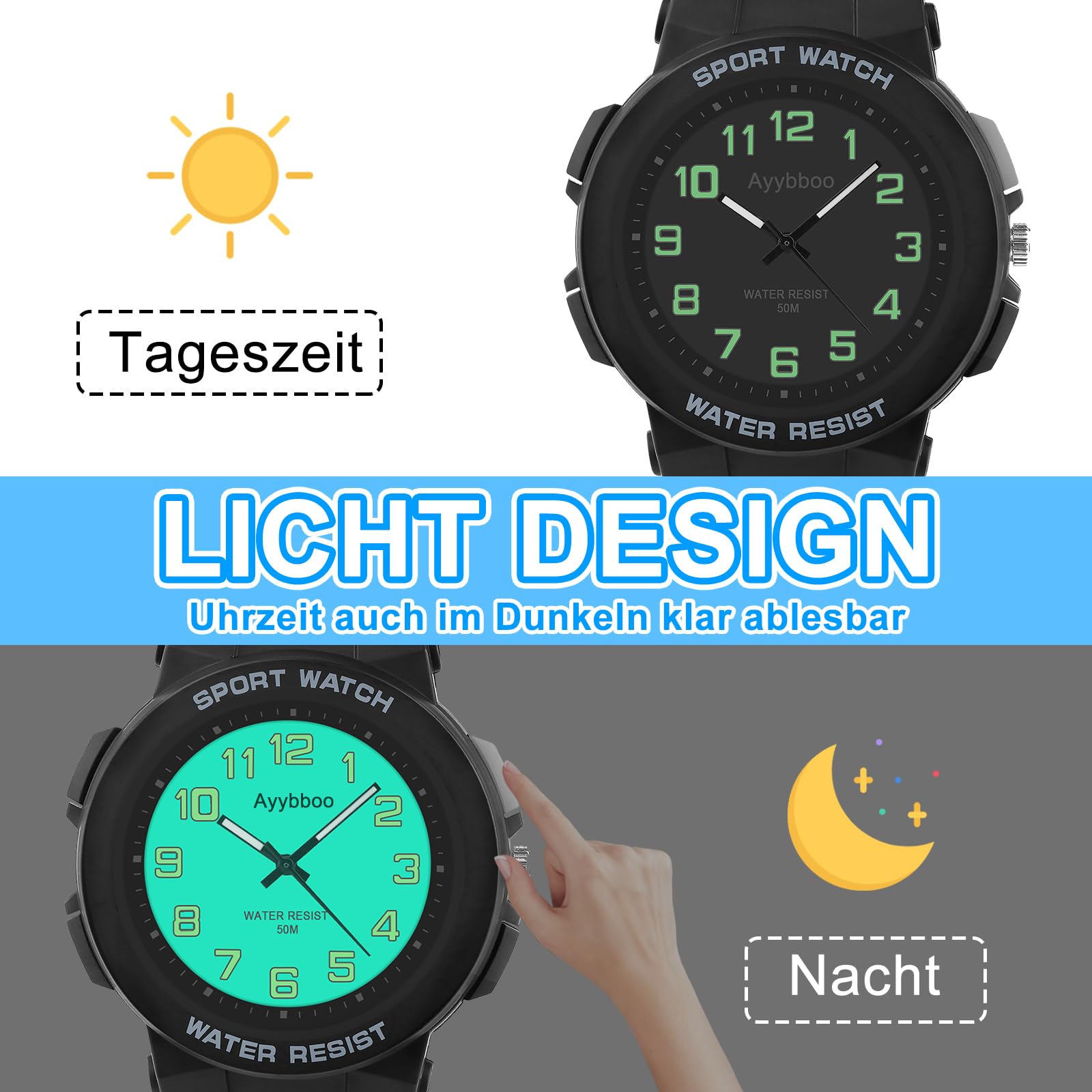 Analogique Montre pour Enfants Âgés De 4 À 16 Ans | Montre Garçons et Filles, 50M Étanche Avec Cadran Lumineux, Adaptée À L’École, Sport et Sorties Extérieures pour Juniors