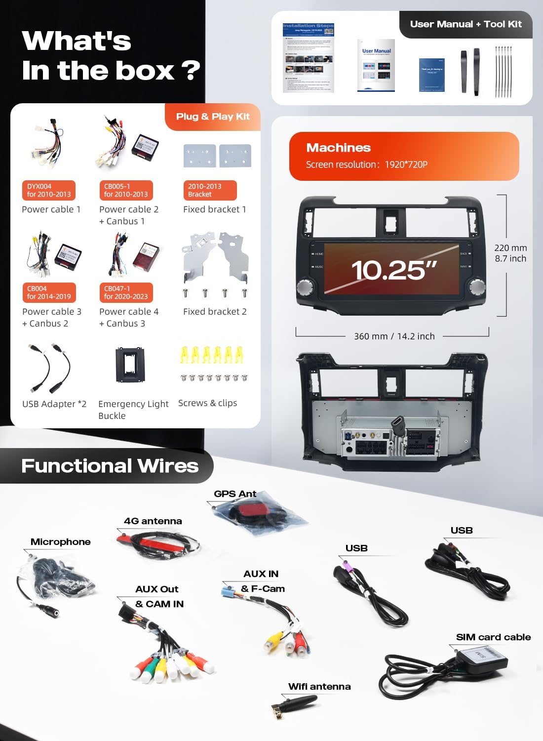 Dasaita Car Stereo for Toyota 4Runner 2010-2024, 10.25" 2K Touchscreen Head Unit with Wireless Apple CarPlay Android Auto, GPS Navigation, 8GB RAM 256GB ROM, Android 13, Qualcomm 8 Core