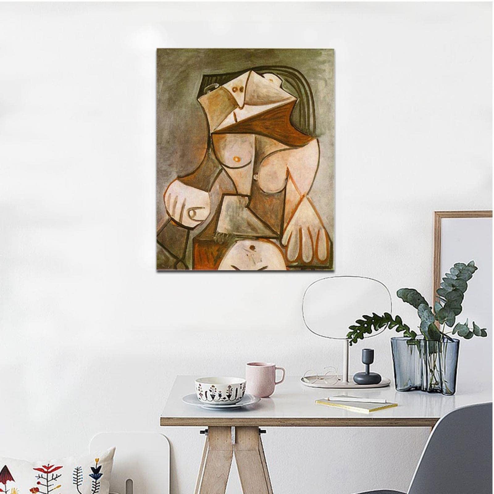 Amazon｜ピカソ絵画「しゃがむ女性」。ピカソキャンバスアート。壁の