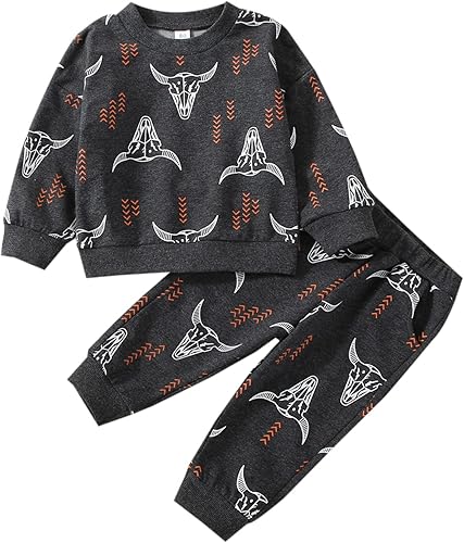 Kaipiclos Ropa para bebé niño, sudadera de manga larga con cuello redondo y estampado de vaca, pantalones largos para correr, otoño, invierno, traje