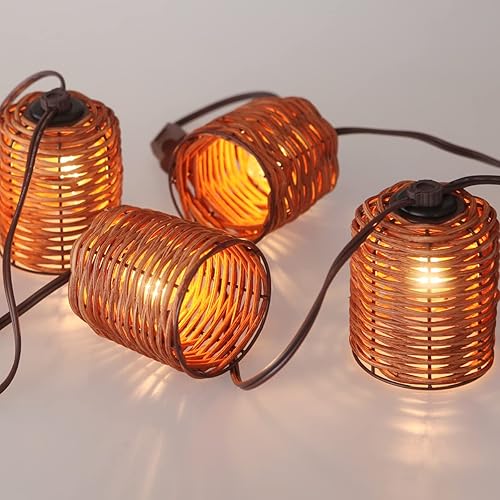Miniatura 2 de Guirnalda de luces de ratán natural, 10 luces rústicas de rafia, luces de mimbre conectables y enchufables de 10 pies, estilo rústico de granja para