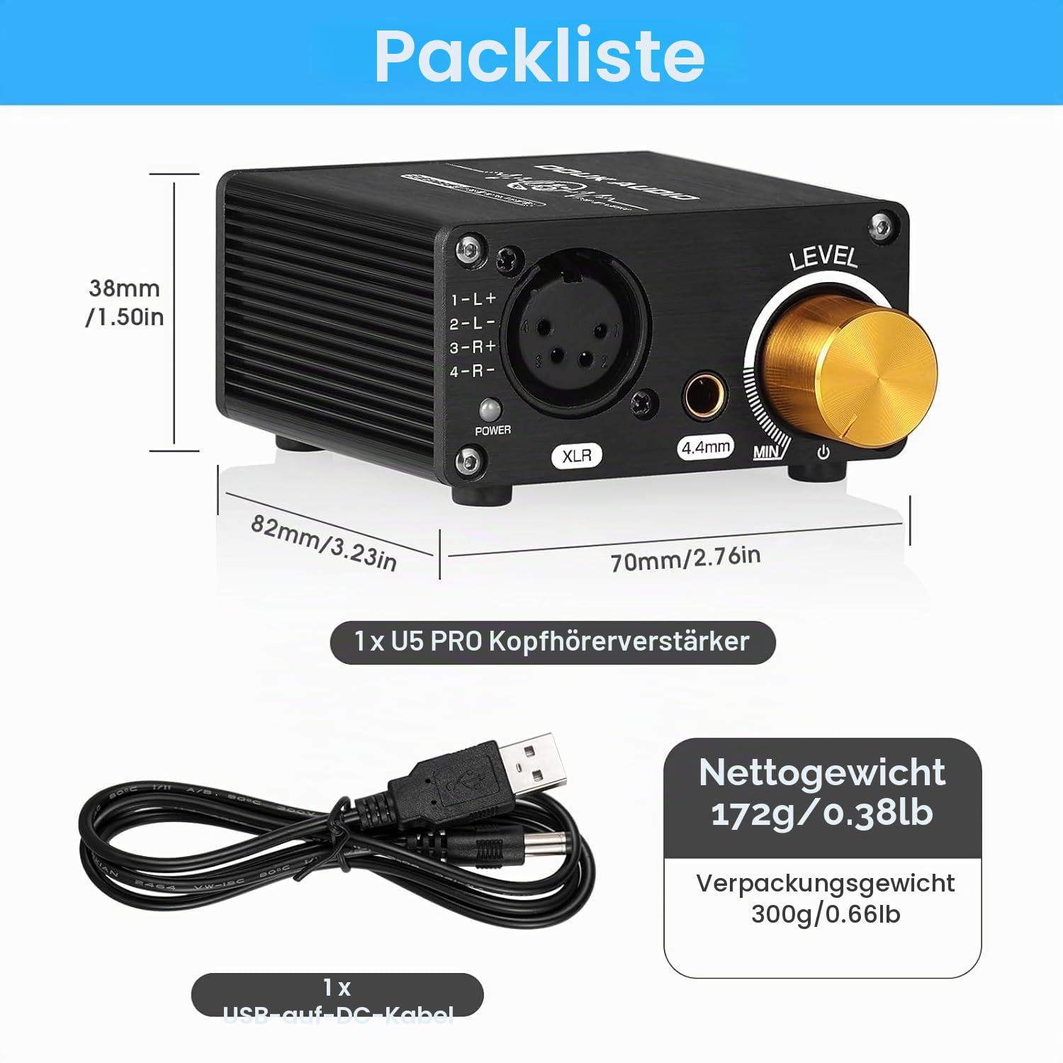 Douk Audio U5PRO HiFi Kopfhörerverstärker mit Vollem Symmetriegrad, Mini Stereo Verstärker für XLR- und 4,4-mm-Headsets, Austauschbare Operationsverstärker, 18–600Ω Kompatibilität, 1500mW Ausgangsle