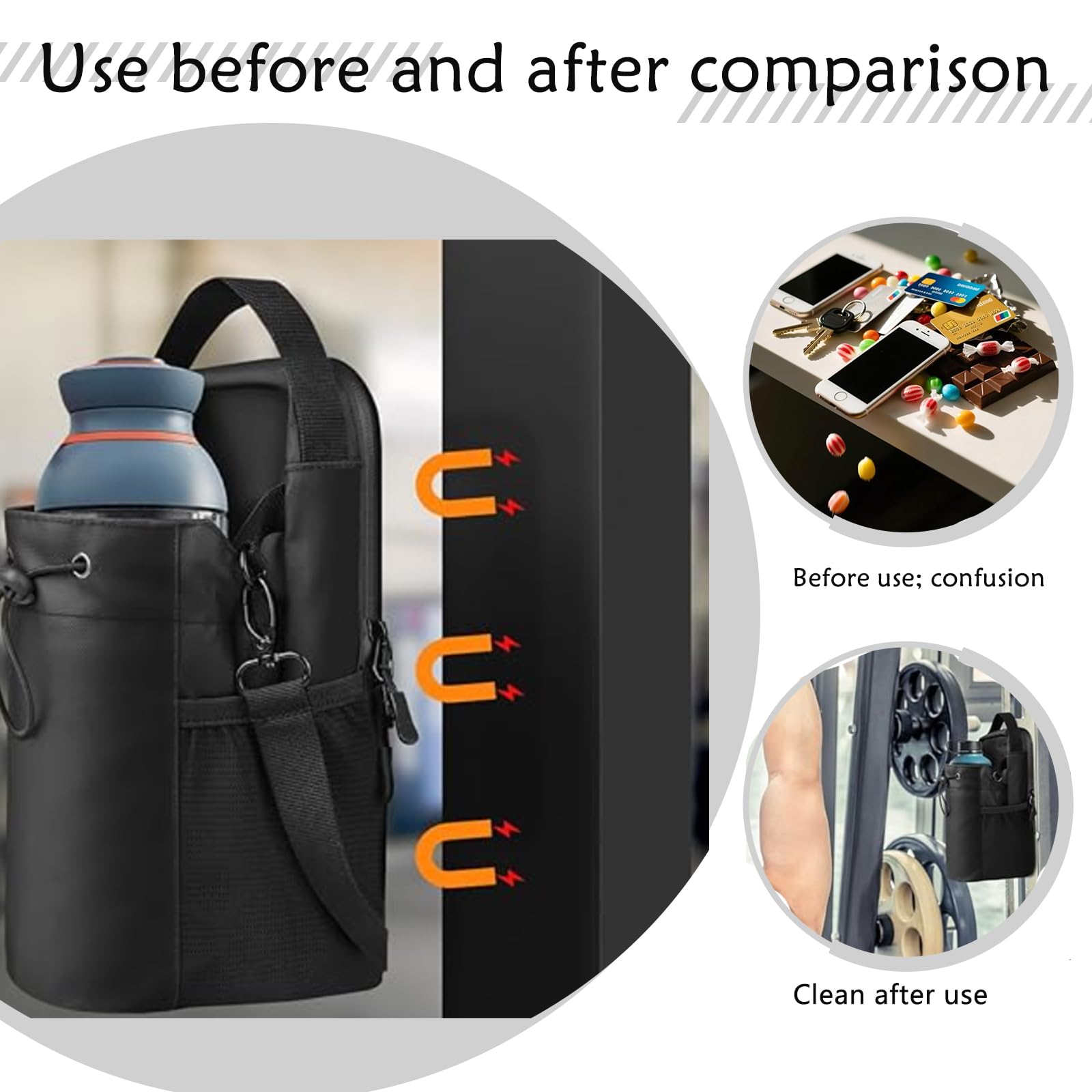 Bolsa magnética para botella de agua 1,5 L para gimnasio, deporte, con correa ajustable