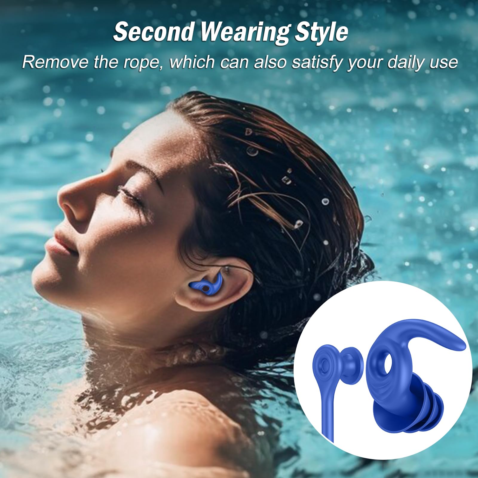 Tappi per le Orecchie da Nuoto per Adulti, 4 Paia Tappi Auricolari Impermeabili Riutilizzabili in Silicone con Cavo Rimovibile, Perfetti per Nuoto, Doccia, Surf e Altri Sport Acquatici