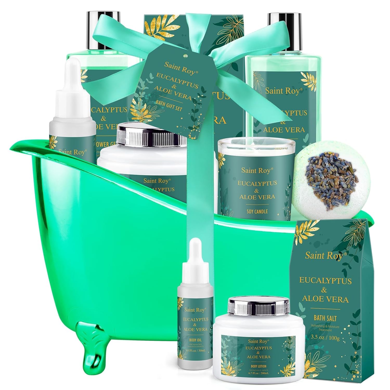 Spa Gift Basket Luxury bath and body Basket, Christmas Gifts for Women Her him, Bath Baskets for Women, 8 pcs Eucalyptus Aloe Spa shower gift, Birthday Gifts bath kit, Self Care Bath Gift Set