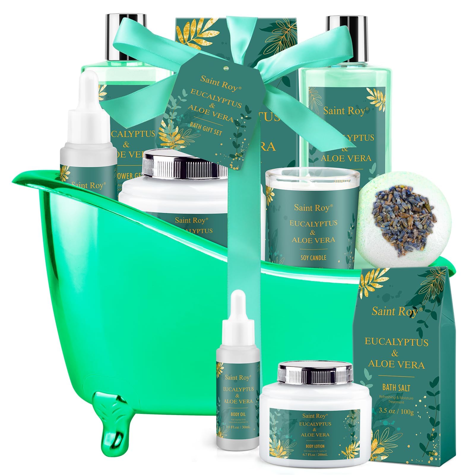 Spa Gift Basket Luxury bath and body Basket, Christmas Gifts for Women Her him, Bath Baskets for Women, 8 pcs Eucalyptus Aloe Spa shower gift, Birthday Gifts bath kit, Halloween gift Spa Kit