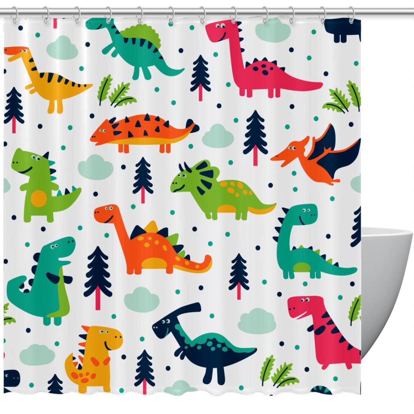 Rideaux de douche dinasour 60x72 cm avec 12 crochets pour baignoire sans odeur