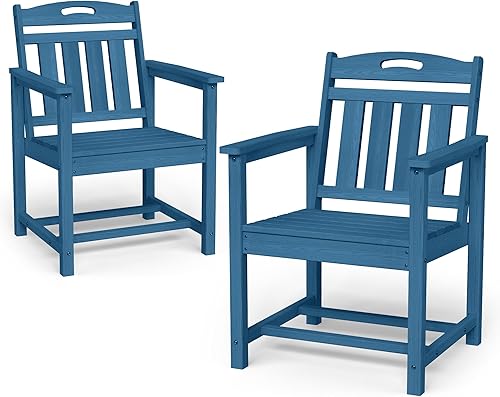 Juego de 2 sillas de patio resistentes a la intemperie, sillas de comedor de polietileno de alta densidad para exteriores con asiento ancho, diseño