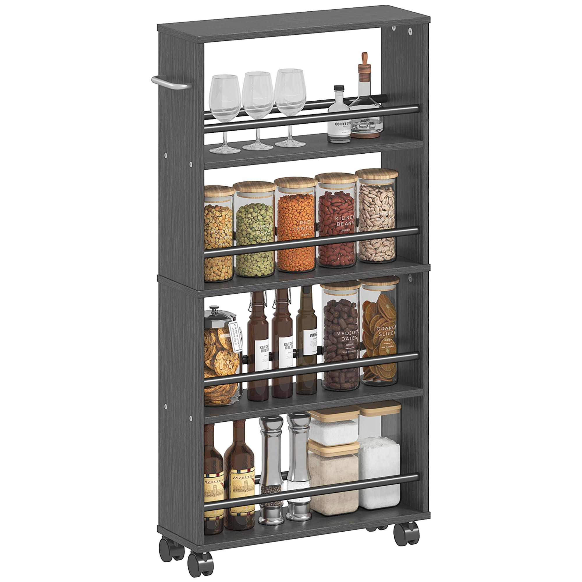 HOMCOM Carrello servizio 4 livelli carrello cucina ruote maniglie nero