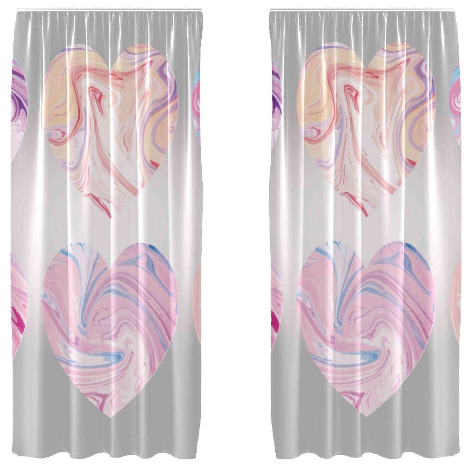 Rideaux de fenêtre en marbre avec cœurs lot de 2 rideaux occultants légers 213cm