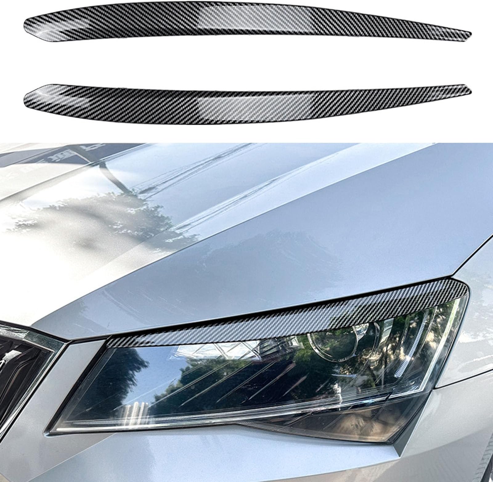 Compatible with Skoda Superb B8 2016-2018, 1 Pair Car Headlight Eyebrow Car Headlight Decoration Stickers Eyebrow Cover Car Accessories, Carbon Fiber Look