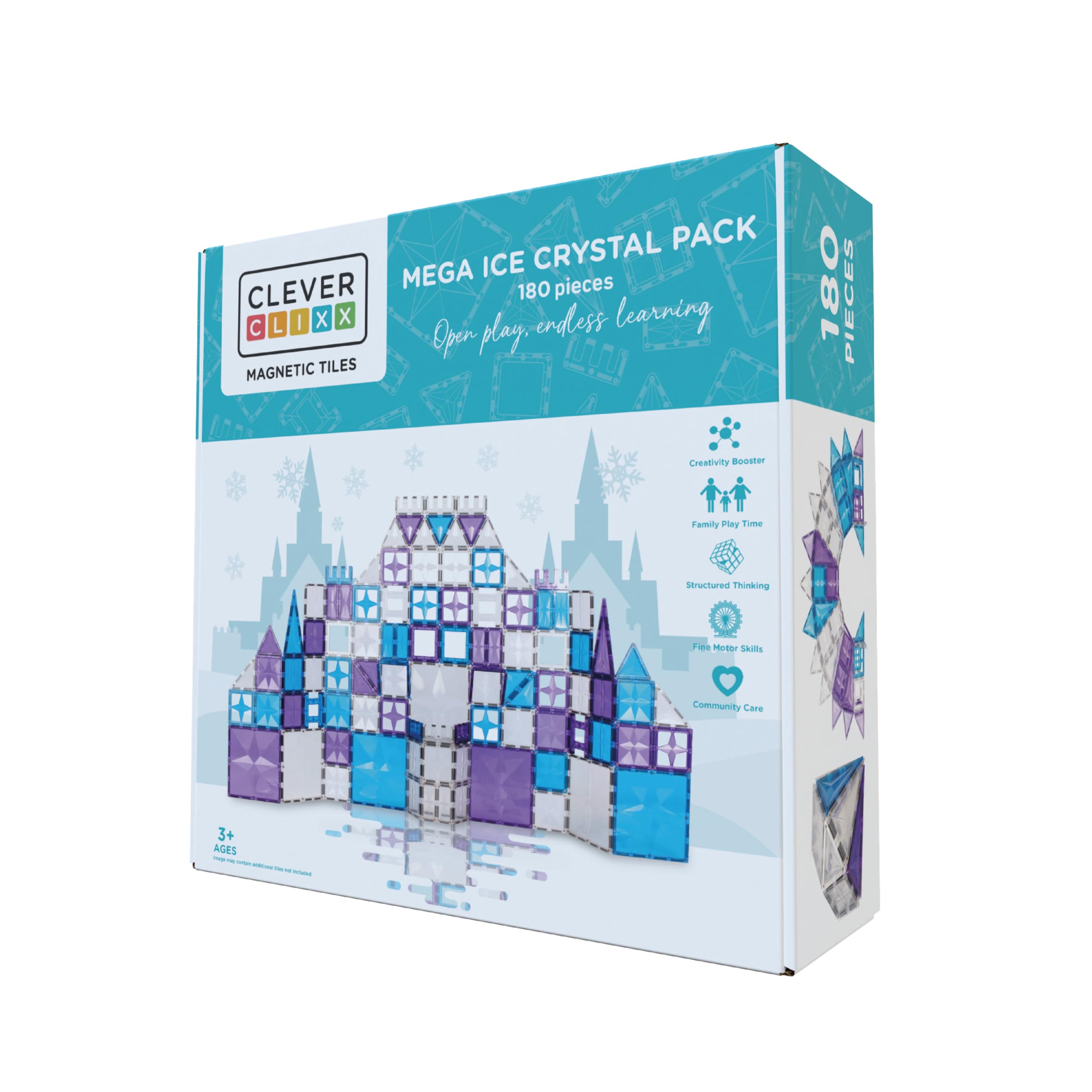 Mega-Eiskristall-Bausatz 180 Teile, abwechslungsreiche Formen und Farben, langlebiges Magnetspielzeug, magnetische Bausteine, erweiterbare Sets, weiß blau violett, für Kinder ab 3 Jahren