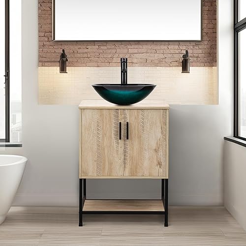 UEV 24" Bathroom Vanity, Oak Color Bathroom Vanity Set with Sink Combo, with Adjustable Water Temperature Faucet (A10)