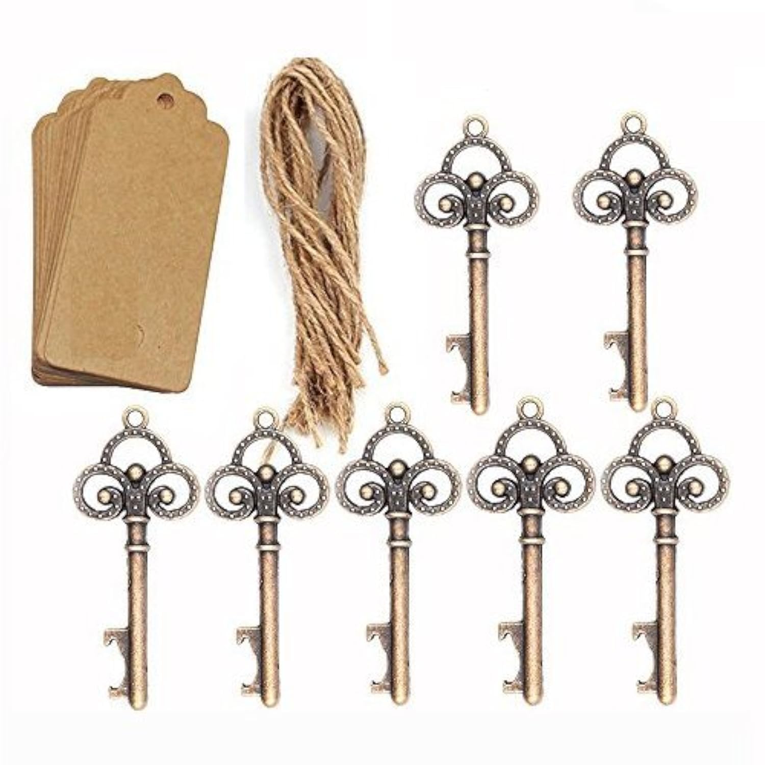 Amajoy 50Pcs Wedding Favors Rustic Skeleton Key Bottle Opener with 50pcs Escort Card Tag and Twine for Guests Party Favors