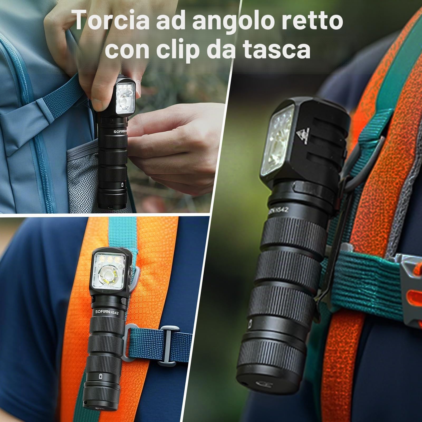 Sofirn HS42 - Lampada frontale ricaricabile con luce rossa, doppia clip, 2100 lumen, super luminosa, torcia a LED ad angolo retto con base magnetica, luce da campeggio per meccanici, caccia