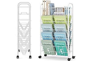 5 Tier Mobile Bookshelf with Wheels, Rolling Book Cart