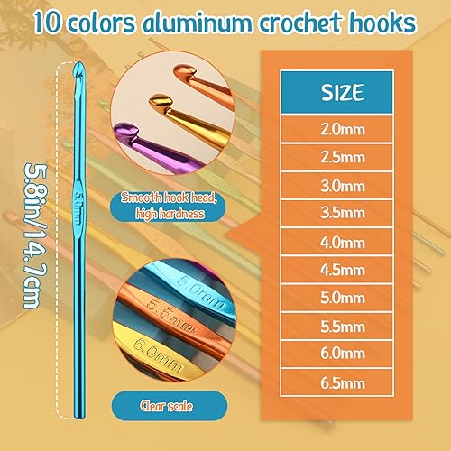 Miniatura 3 de IMZAY Juego de 110 agujas de ganchillo, kit de ganchos de ganchillo con estuche de almacenamiento, agujas de tejer ergonómicas, agujas romas,