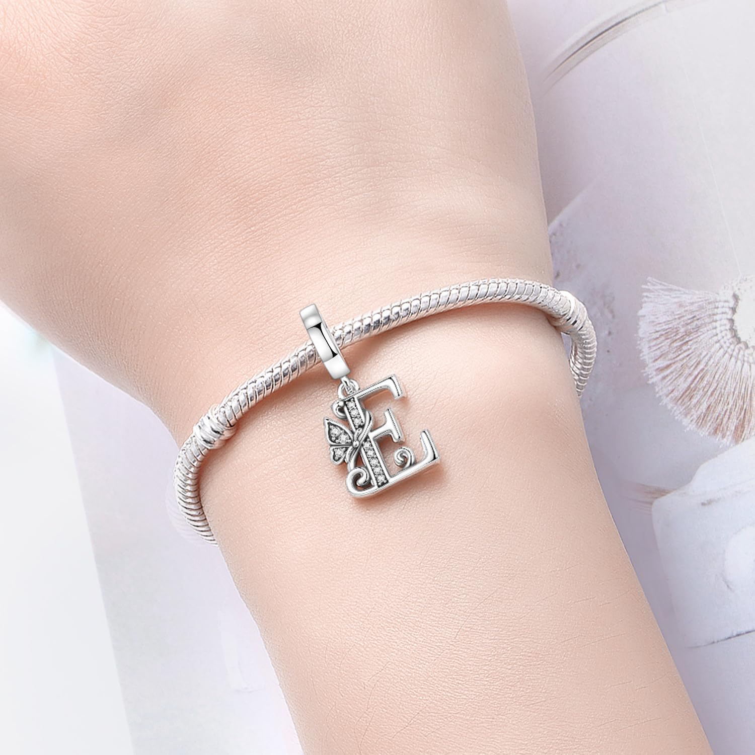 2 Pack 925 Sterling Silver Butterfly Letter Charms for Bracelets and Necklace Alphabet Initial Dangle Pendants Round Spacer Beads Pave Cubic Zirconia Jewelry Gift for Women - Image 5