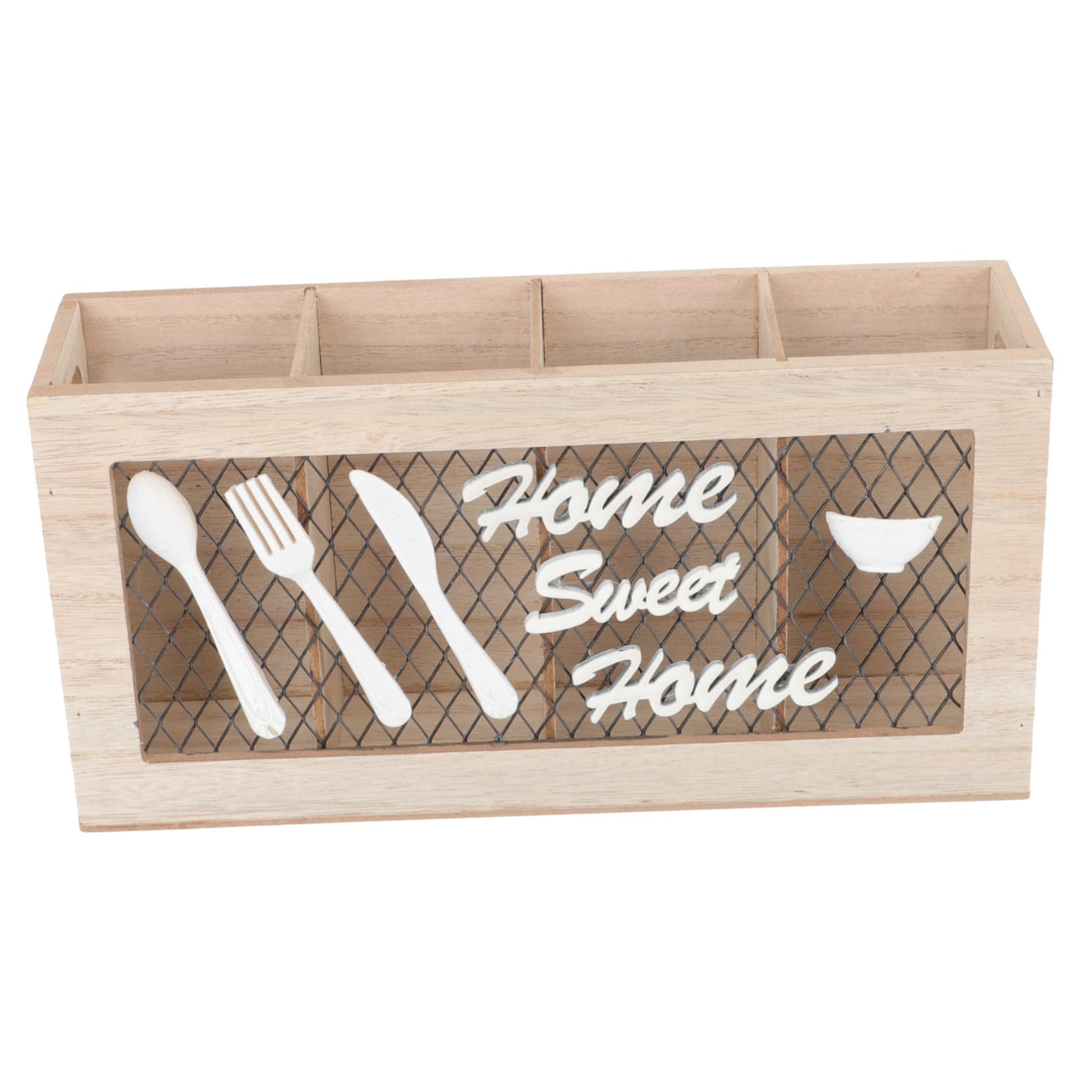 COLLBATH Porte-Couverts en Bois 30x15x8 Cm Organisateur D'ustensiles 4 Compartiments Réglables Porte-ustensiles Cuisine pour Plan de Travail Rangement de Couverts Cuisine Maison