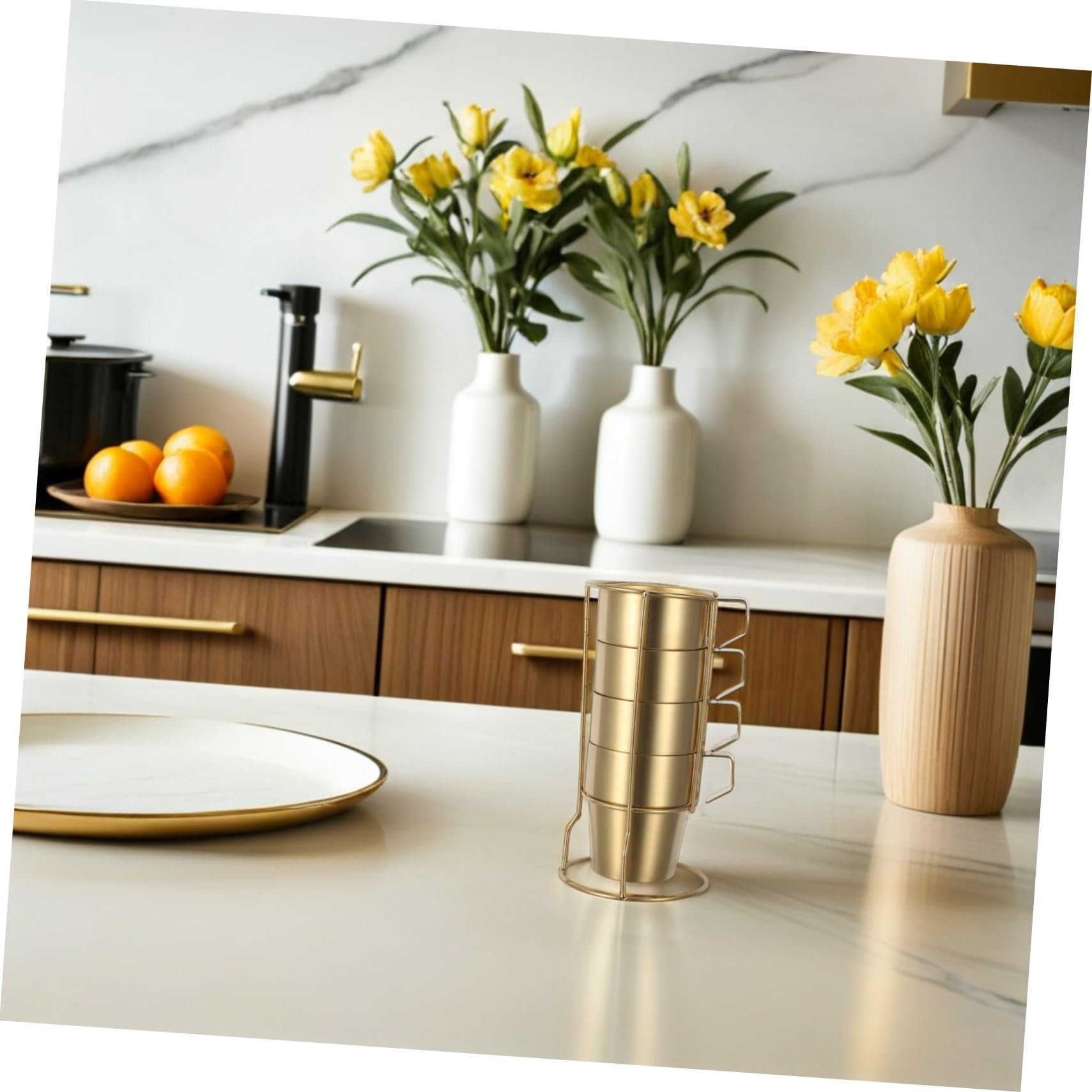 Tazas Infantiles de Acero Inoxidable Aisladas con Doble Pared y Asa Apilables con Soporte Dorado Taza Térmica para Café Té y Camping