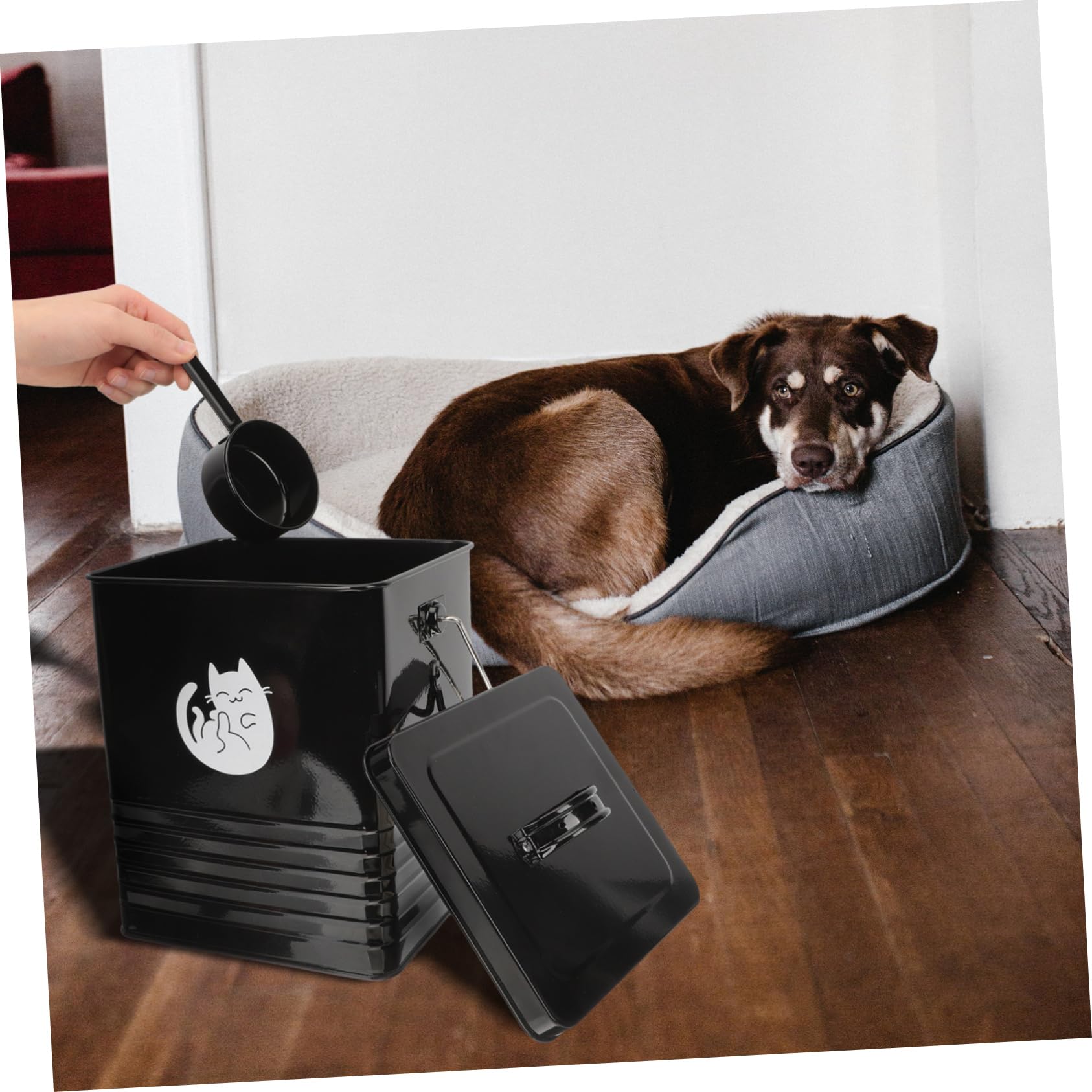 Caja De Almacenamiento Para Mascotas Cubo De Comida Para Gatos y Perros Diseño Práctico