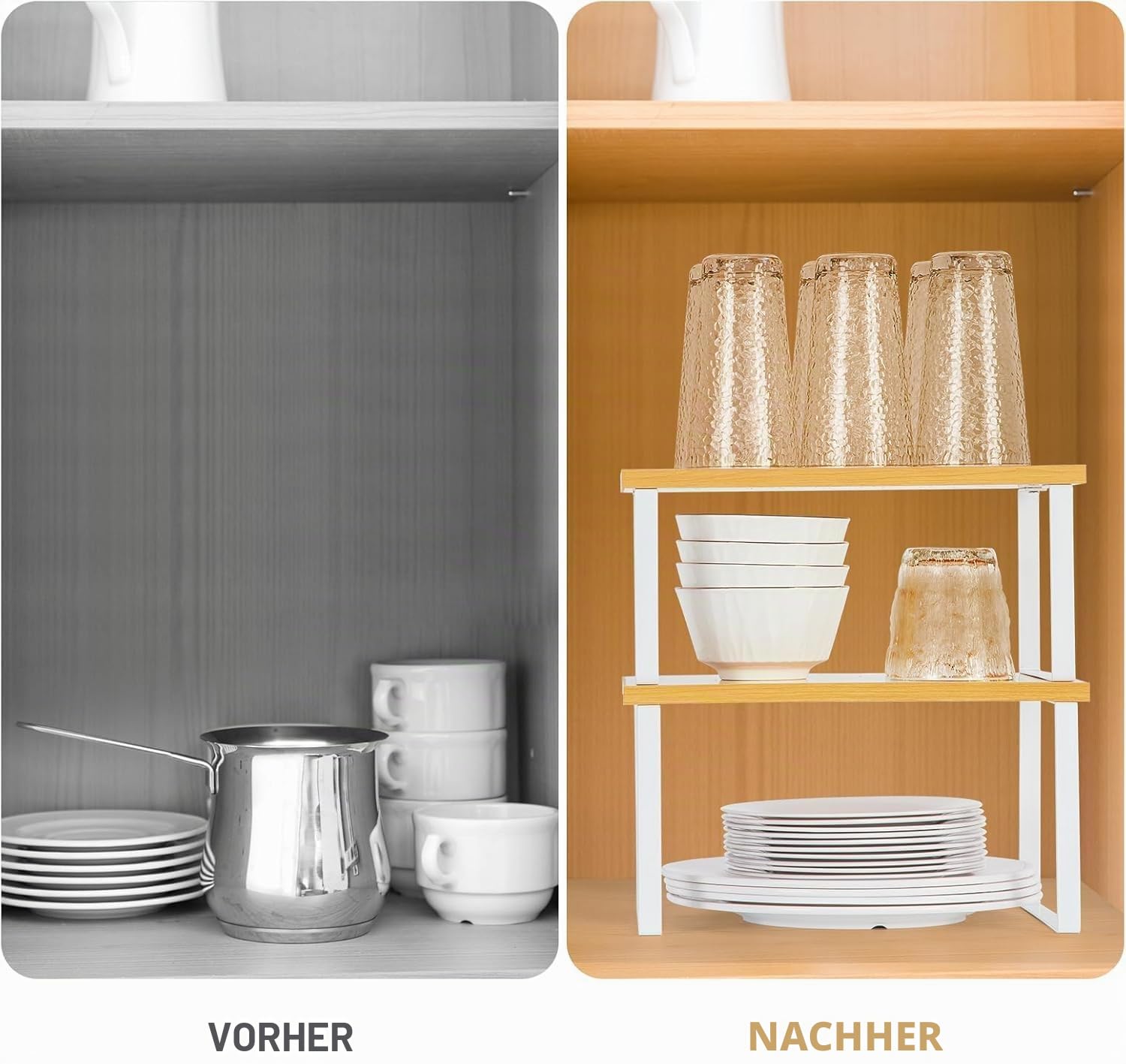 Gewürzregal/Küchenregale | Küchenaufbewahrung Gewürz-Organizer | Teller-Organizer für Schrank Stapelbar erweiterbar Metall Holzwerkstoff (COB-4M&L) | Schwarz | 4 Stück