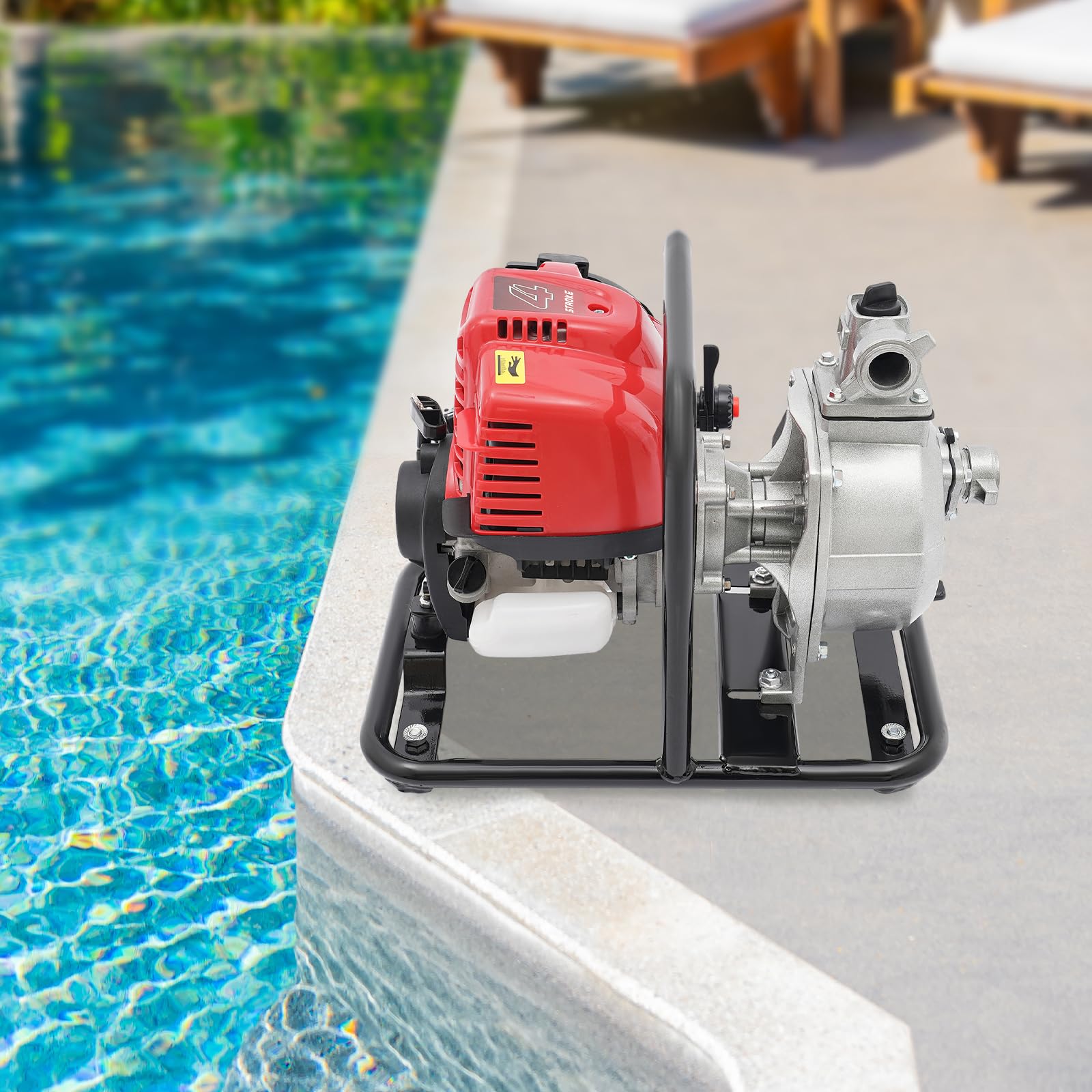 Bomba de agua a gas de 4 tiempos, bomba de agua, bomba de jardín, portátil, a gas, alta presión, riego de jardín, motor de 1,2 kW con 38 cm3, 10500 rpm, 35,66 gal/min