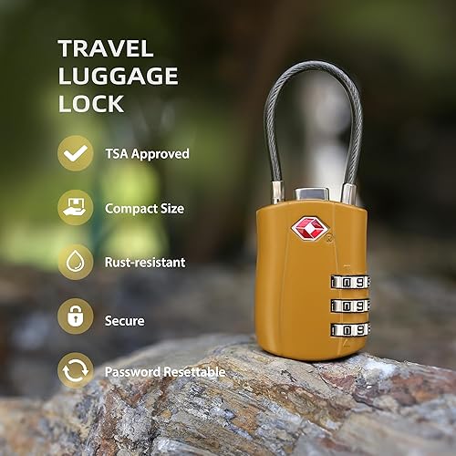 Miniatura 4 de Cerraduras TSA para equipaje, candado pequeño combinado con cable, candados de equipaje aprobados por la TSA, candado combinado con código, para