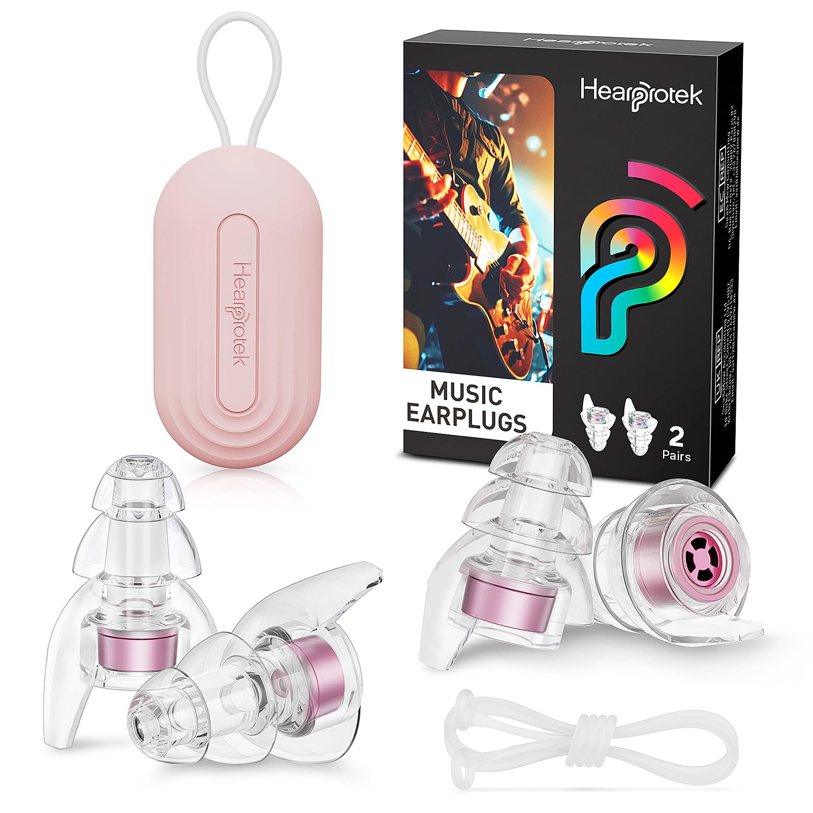 Concert Ear Plugs, 2 Pairs Reusable high Fidelity Musician Ear Plugs for Concerts Loud Music-Noise Reduction Ear Protection earplugs for Rave, Festival, Music, Tinnitus Relief 23dB (Rose Gold), Rose