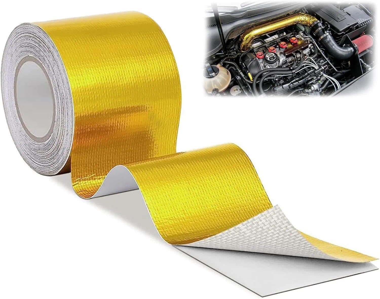 10m x 5cm Cinta Anticalorica Escape Adhesiva Aluminio ,Cinta Aislante Termica Dorada, Cinta Anticalorica Admisión, Cinta de Protección Térmica para Escape Para Auto Coche Motocicleta Pipa de Escape