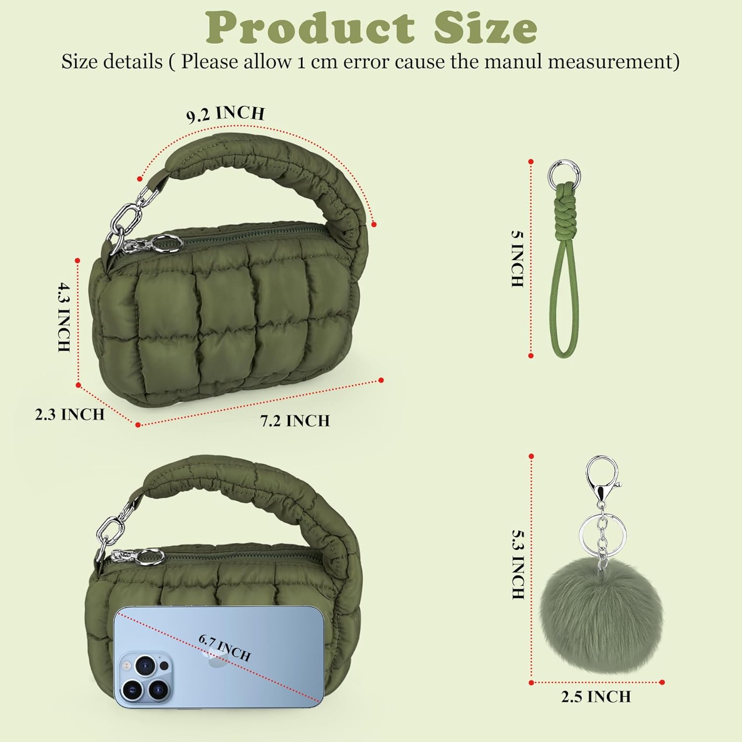 Women Quilted Wristlet Bag Puffer Handbags Purse - Image 4