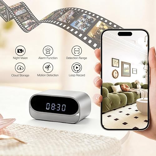 Miniatura 3 de Cámara de reloj inalámbrica 4K Smart Cam con visión nocturna, toma de imágenes, monitoreo de mascotas, lente de 110 grados para uso en la habitación