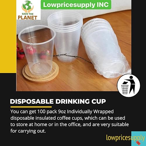 Miniatura 5 de Paquete de 100 vasos de plástico translúcidos envueltos individualmente de 9 oz