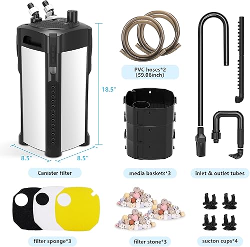 Miniatura 6 de AQQA Filtro de recipiente de 581 GPH, filtros externos ultra silenciosos para acuario, filtro de acuario de filtración de 3 etapas con bolas de