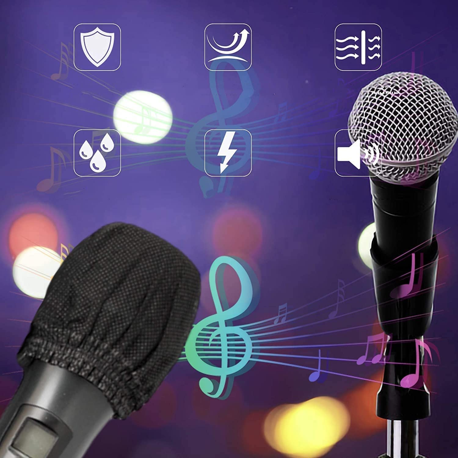 LATRAT 100 Pièces Housse De Microphone Jetable en Non-tissé, Parfait pour KTV, Maison, karaoké, Bar, Interview, la Plupart des micros Portables,Noir