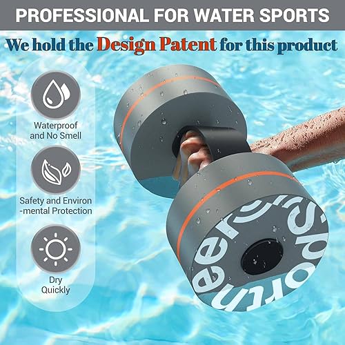 Miniatura 10 de Sportneer Juego de 2 mancuernas de ejercicio acuático, pesas aeróbicas, juego de 2 pesas de espuma EVA, juego de mancuernas de piscina para gimnasia