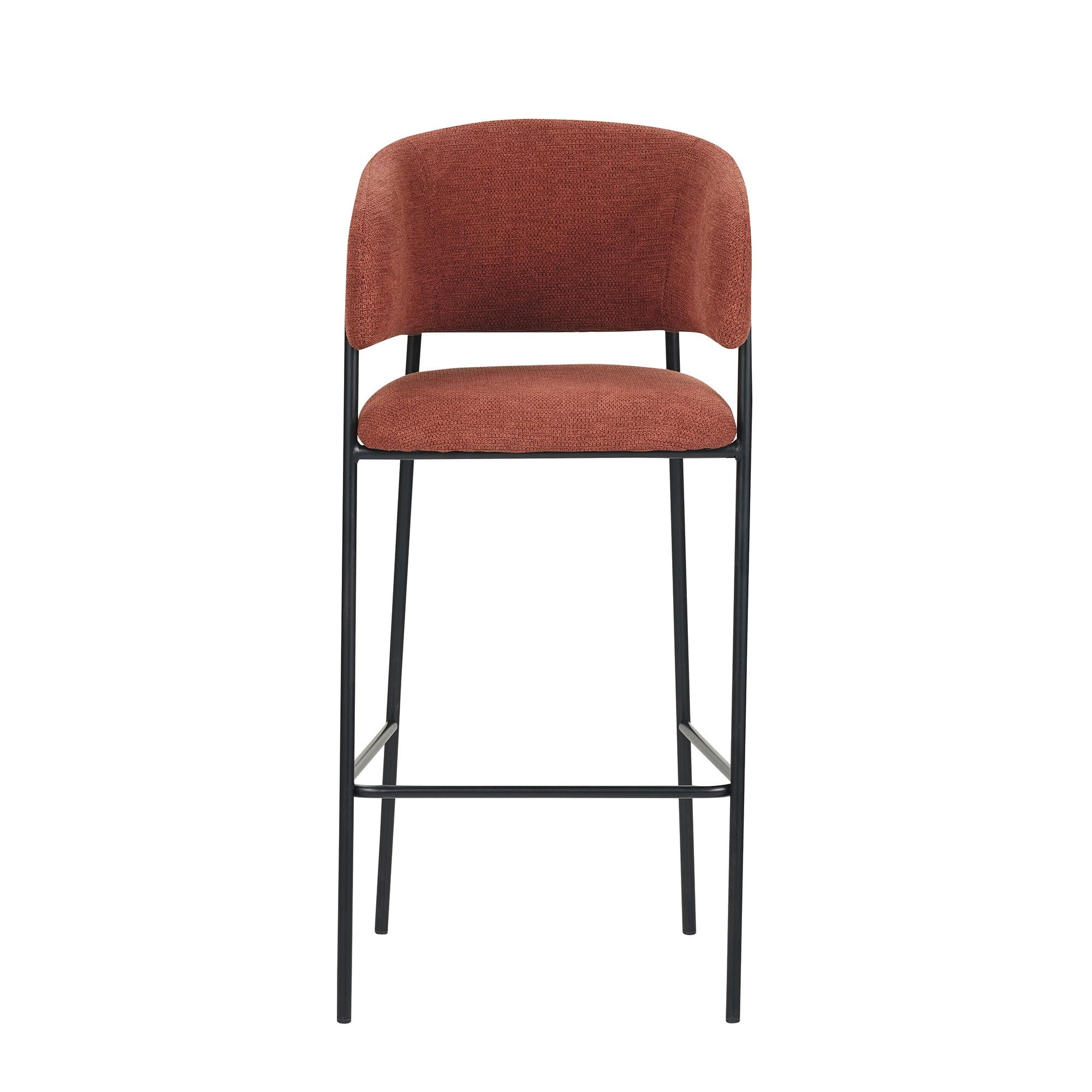 Cribel BRIGITTE Set 2 Sgabelli Alti da Bancone Bar in Tessuto Ruggine con Gambe Nere, Altezza Seduta 75 cm, Design Moderno con Schienale Ergonomico, 50x50x110 cm
