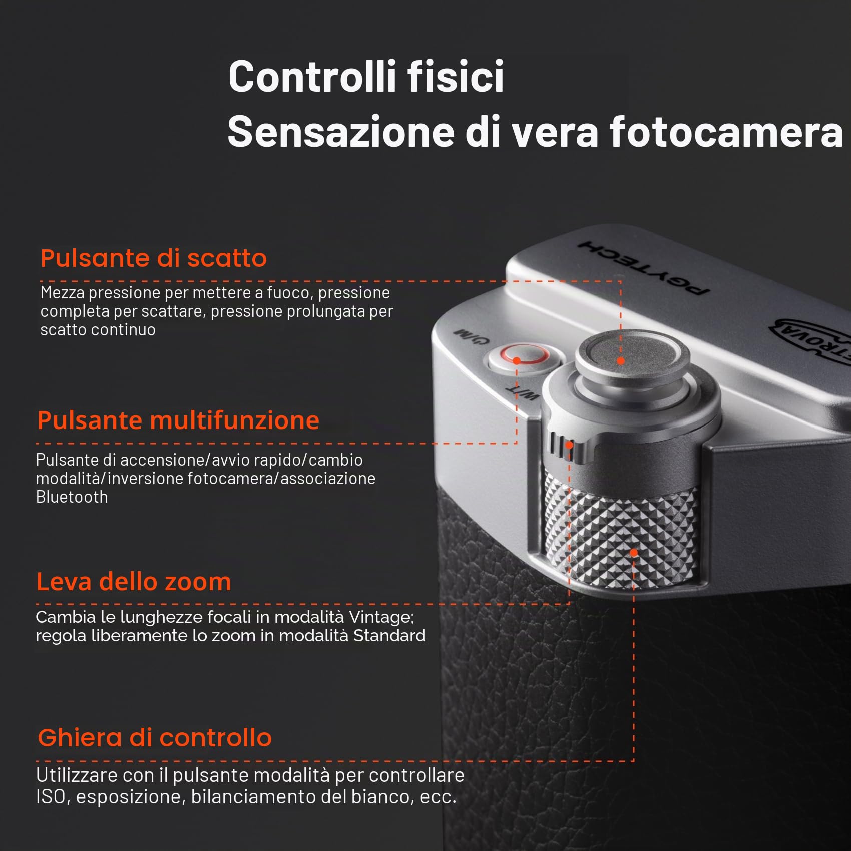 PGYTECH Kit Impugnatura RetroVa per iPhone 17 Pro Max, con Custodia Vintage, Impugnatura Bluetooth per Smartphone, Slot MicroSD, Filettatura 1/4"-20, Controlli Fisici e Integrazione App