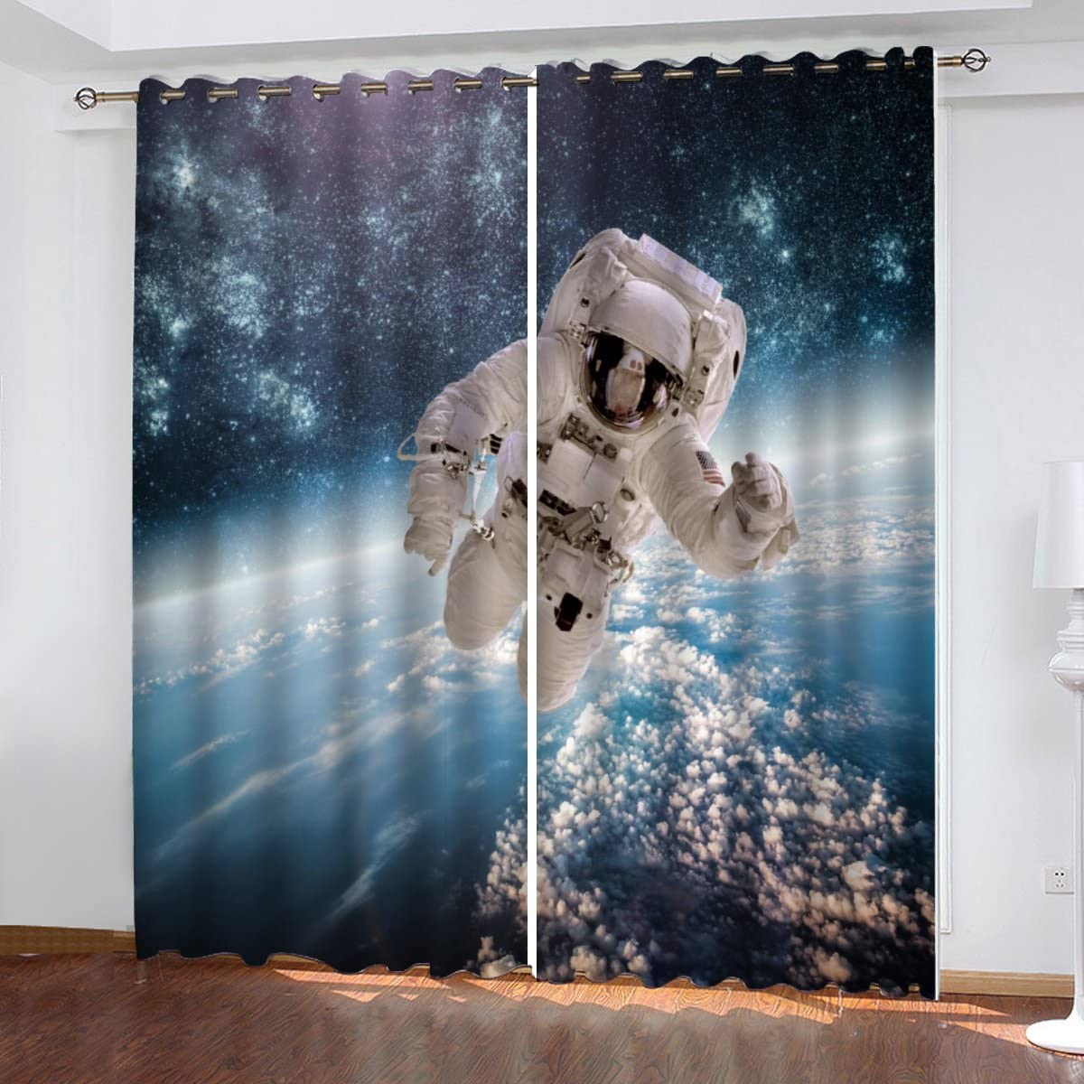 Astronaut Weltraum Vorhang Blickdicht B 183 X H 214 cm Universum Gardinen mit ösen Polyester Schallschutz Vorhänge 2er Set für Jungen Mädchen Wohnzimmer Schlafzimmer Home Dekoration