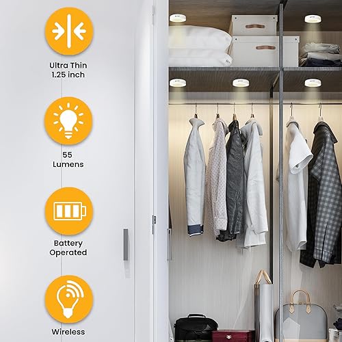 Miniatura 2 de AlltroLite FA9099 LED Puck Lights with 2 Remotes (6 Pack) - Lights for Under Cabinets - Under Counter Lights for Kitchen - Battery-Powered Lights