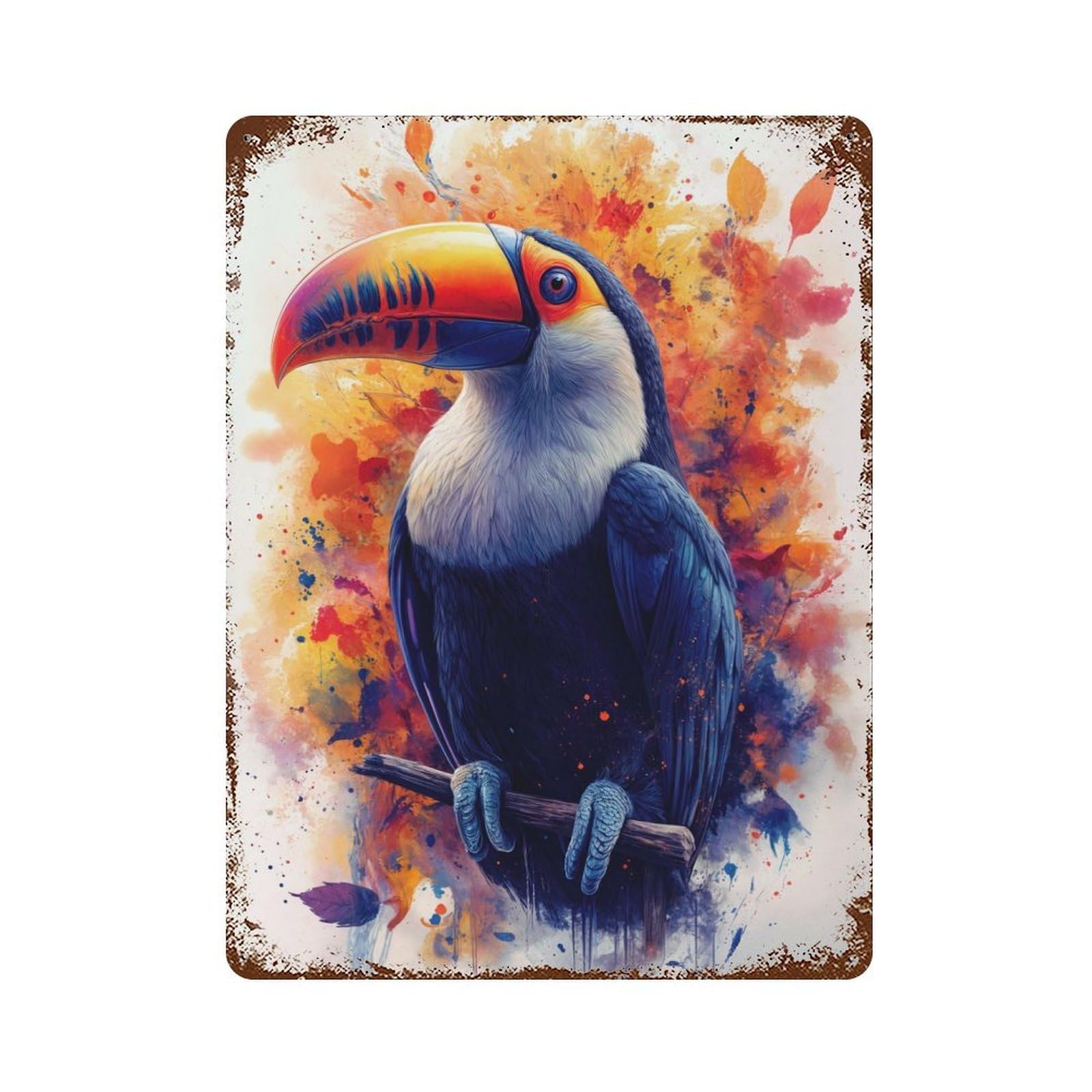 Toucan Watercolor Art Retro Metal Sign 15.7"x11.8", Shabby Chic Decor for Garage, Pub Or Kitchen