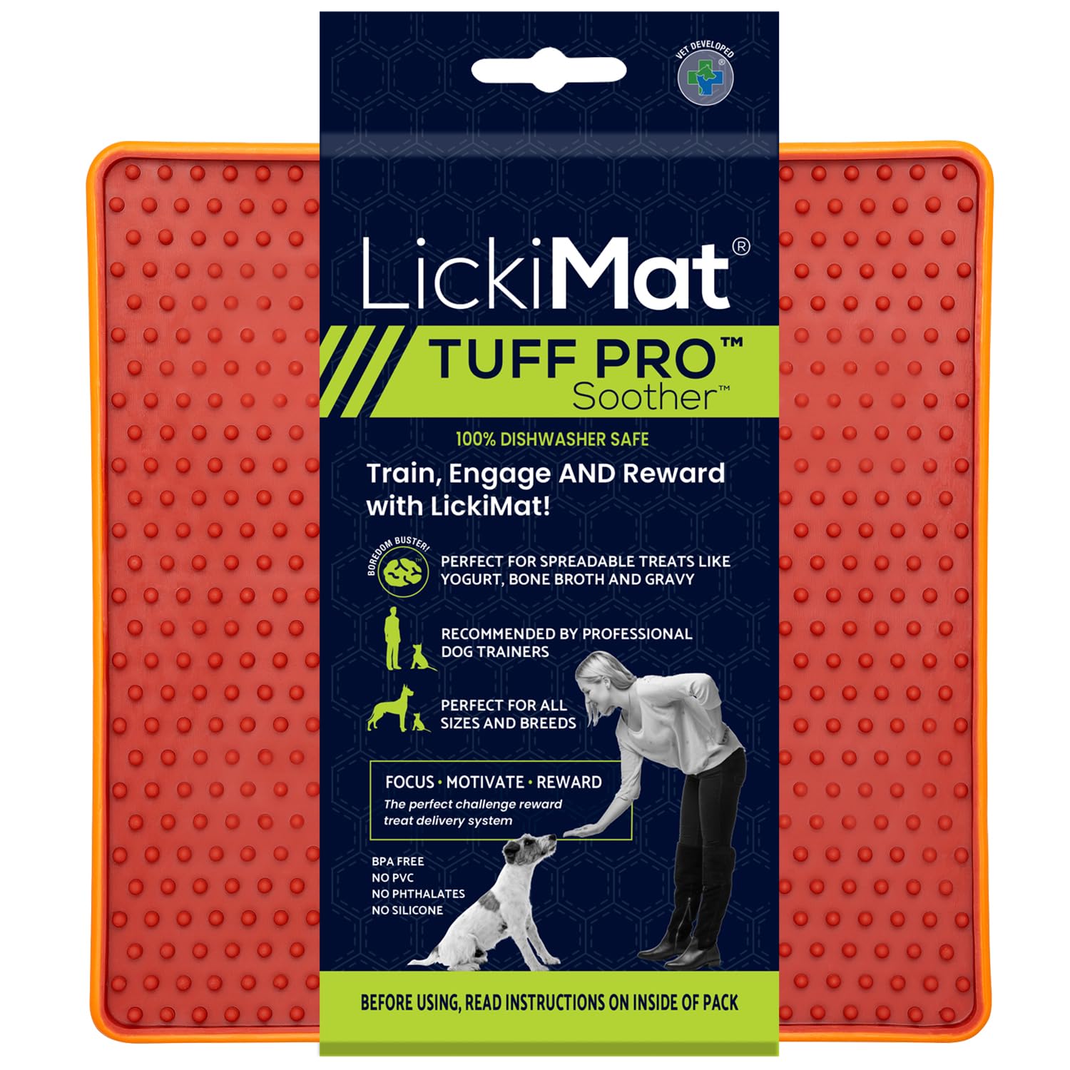 LickiMat Tuff Soother Pro, Dog Feeding Mat for Boredom and Anxiety Relief, Ideal for Food, Treats, Yoghurt or Peanut Butter, Lick Mats, Fun Alternative to a Slow Feeder Bowl, Orange