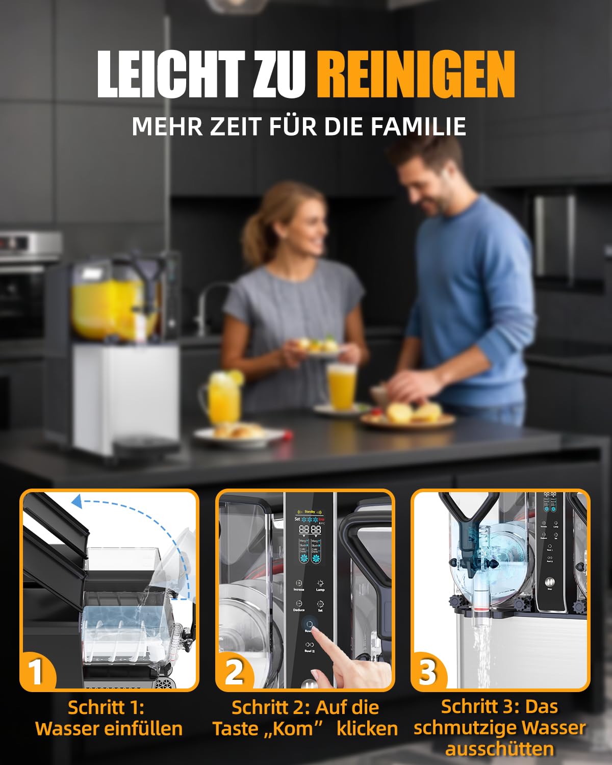 GSE Slush Maschine, 3L Kompressor Slushie Eisbereiter für Geschäft & Zuhause, Slush Ice Maker Cocktail, Margarita, Frozen Drinks, 30-60 Minuten Zubereitungszeit, Automatische Reinigung, 290W