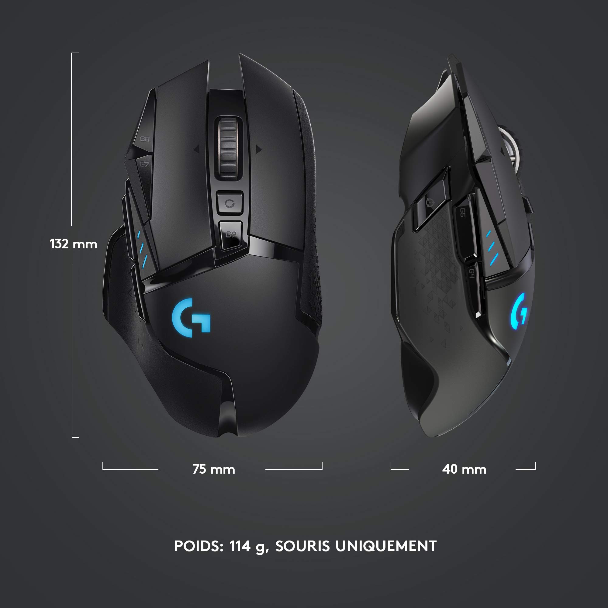 Logitech G502 LIGHTSPEED Souris sans Fil, Capteur Gaming HERO 25K, 25 600 PPP, RGB, Ultra-Léger, 11 Boutons Programmables, Batterie Longue Durée, POWERPLAY-compatible, PC, EU Packaging - Noire